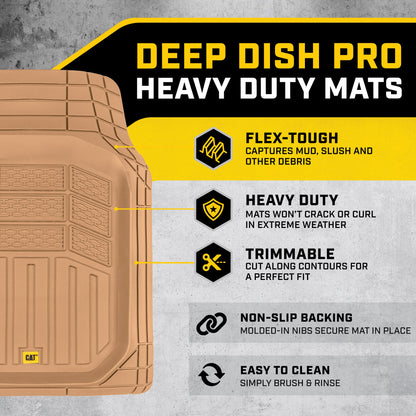 CAT 3-Piece Deep Dish Front Floor Mats and Rear Floor Mats - Heavy Duty, All Weather, Trim to Fit