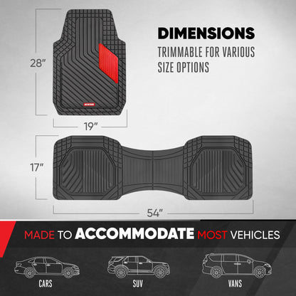 Motor Trend MetallicGuard Car Floor Mats Full Set - Durable Rubber Floor Mats with Red Metallic Heel Pad, All-Weather Interior Protection for