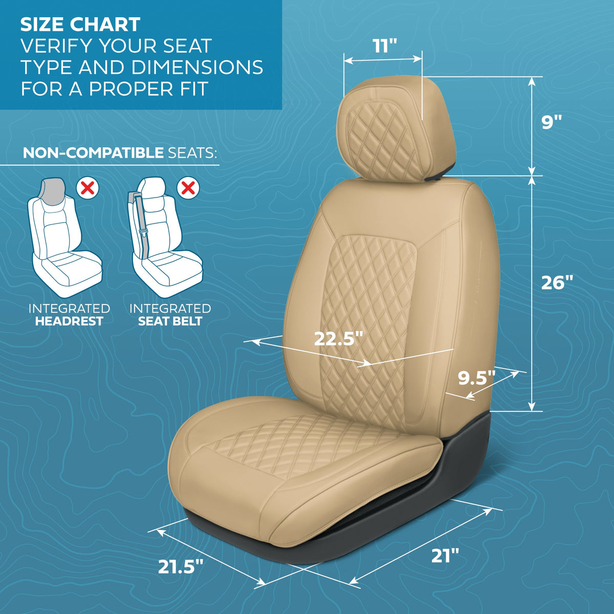 MotorBox Prestige Edition Faux Leather Seat Covers for Cars, Trucks, & SUV – 2 Beige Car Seat Covers for Front Seats - Universal Fit Car