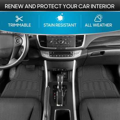 BDK 3-Piece Square Heel Pads Front Floor Mats and Rear Floor Mats - Heavy Duty, All Weather, Trim to Fit