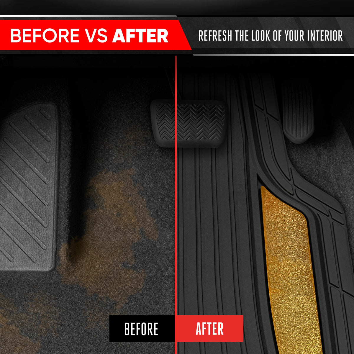 Motor Trend ChromeTech Car Floor Mats Full Set - Durable Rubber Floor Mats for Cars with Two Tone Accent, All Weather Interior Protection for