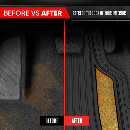 Motor Trend ChromeTech Car Floor Mats Full Set - Durable Rubber Floor Mats for Cars with Two Tone Accent, All Weather Interior Protection for