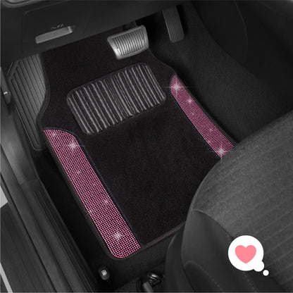 Carbella 4-Piece Diamond Bling Front Floor Mats and Rear Floor Mats - Pink