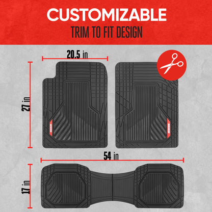 MotorTrend 3-Piece Raised Ridge Multi-Channel Front Floor Mats and Rear Floor Mat - Heavy Duty, All Weather, Trim to Fit