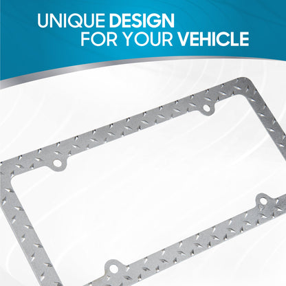 Chrome Plated Rust-Proof Die-Cast Stainless Metal License Plate Frame/Holder Universal Size - Blank Metal Design (Pack of 2)