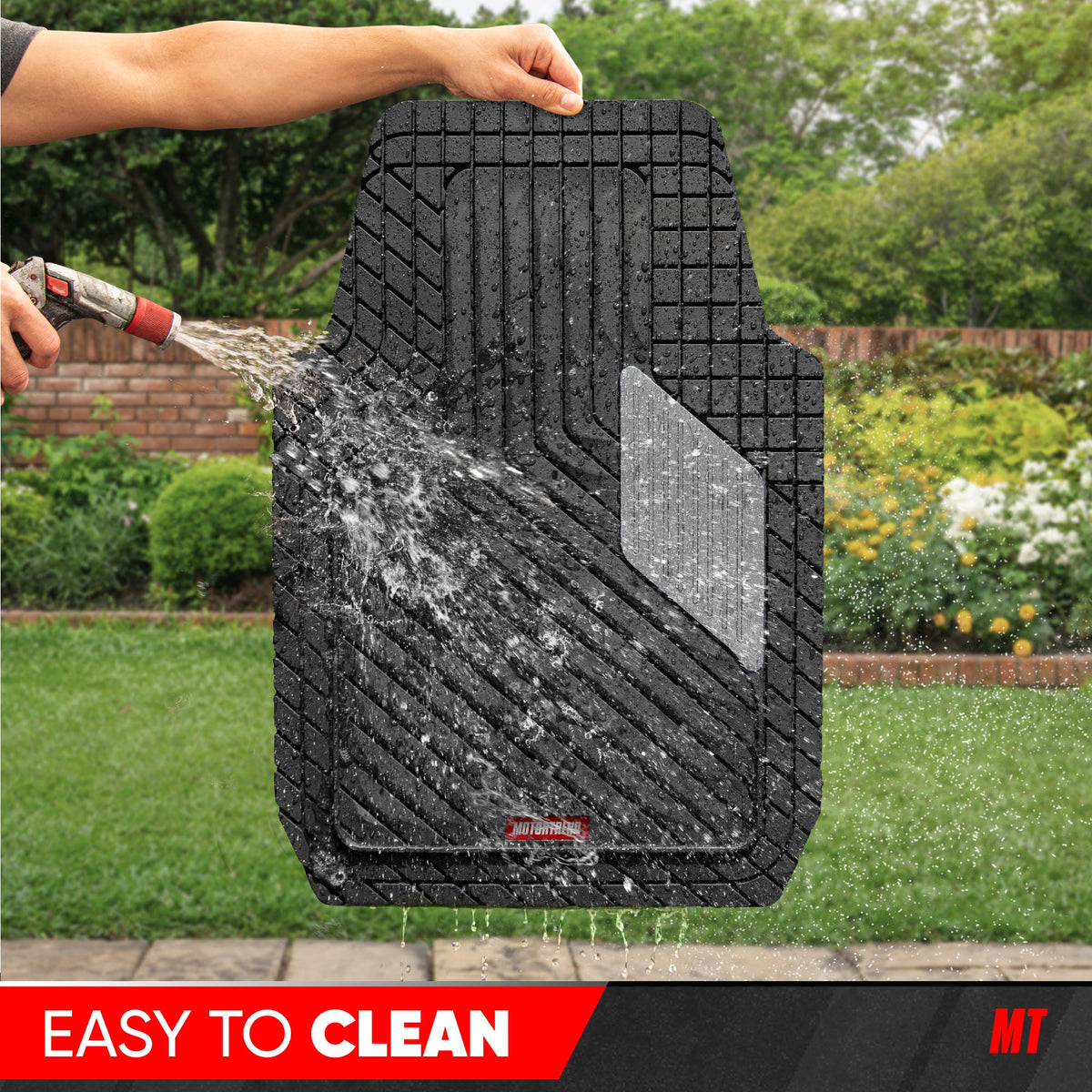 Motor Trend MetallicGuard Car Floor Mats Full Set - Durable Rubber Floor Mats with Silver Metallic Heel Pad, All-Weather Interior Protection for