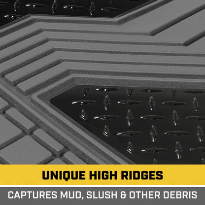 CAT 4-Piece Two-Tone Metallic-Look Front Floor Mats and Rear Floor Mats - Heavy Duty, All Weather, Trim to Fit