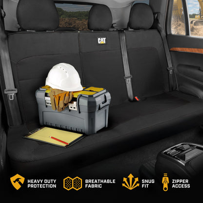 Cat Flexfit Black Rear Seat Cover for Car - Durable Canvas & Mesh Design 60/40 Split Bench Protector for Cars, Trucks & SUVs - Back Seat Cover