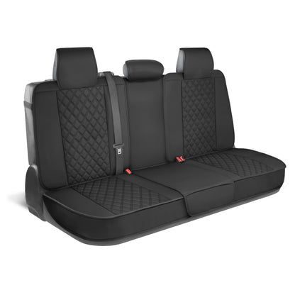 MotorBox Premium Napa Leather Rear Seat Cover - Semi Universal Fit for Most Cars, Truck & SUV - Black Back Seat Protector - Anti-Slip, Durable