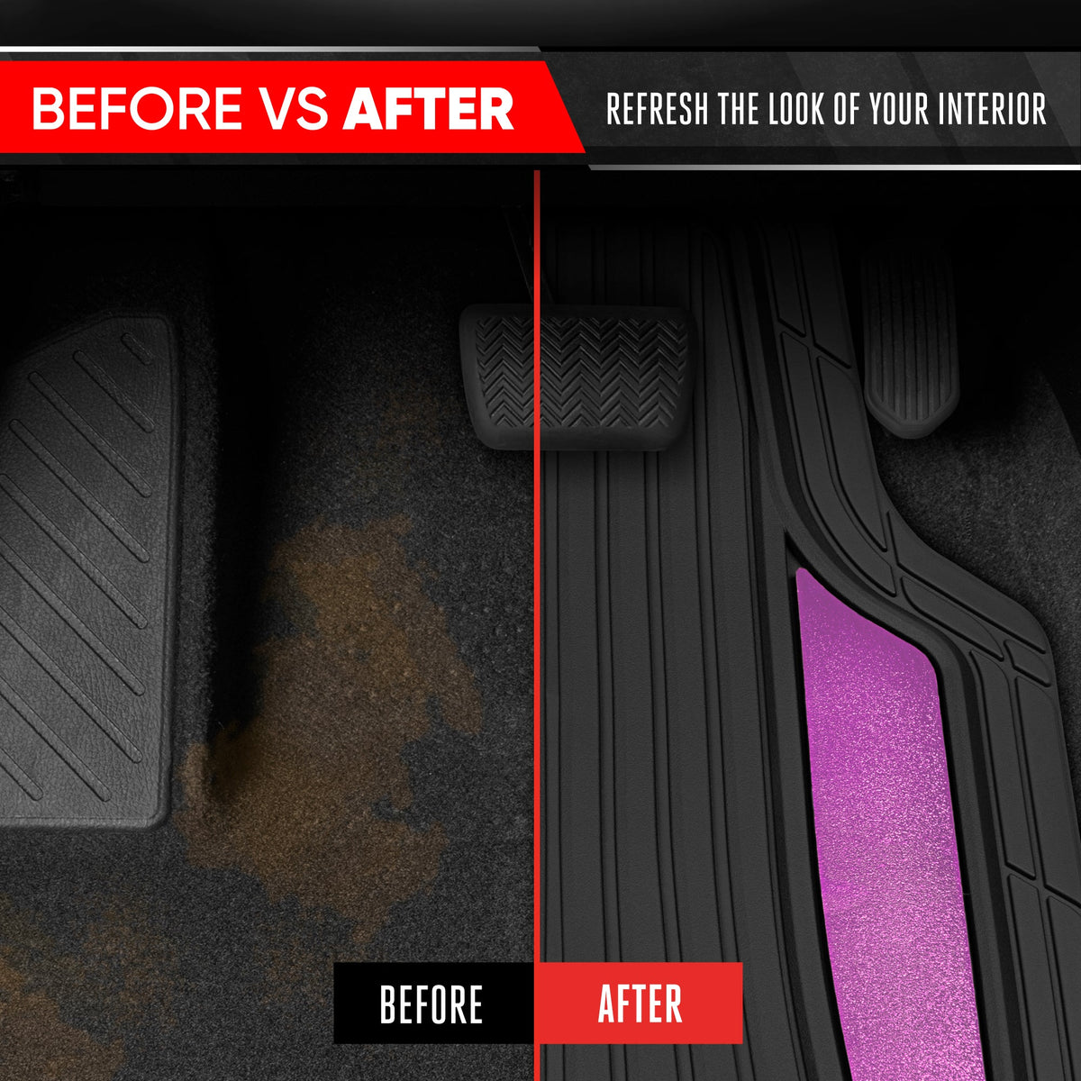 Motor Trend ChromeTech Car Floor Mats Full Set - Durable Rubber Floor Mats for Cars with Two Tone Accent, All Weather Interior Protection for