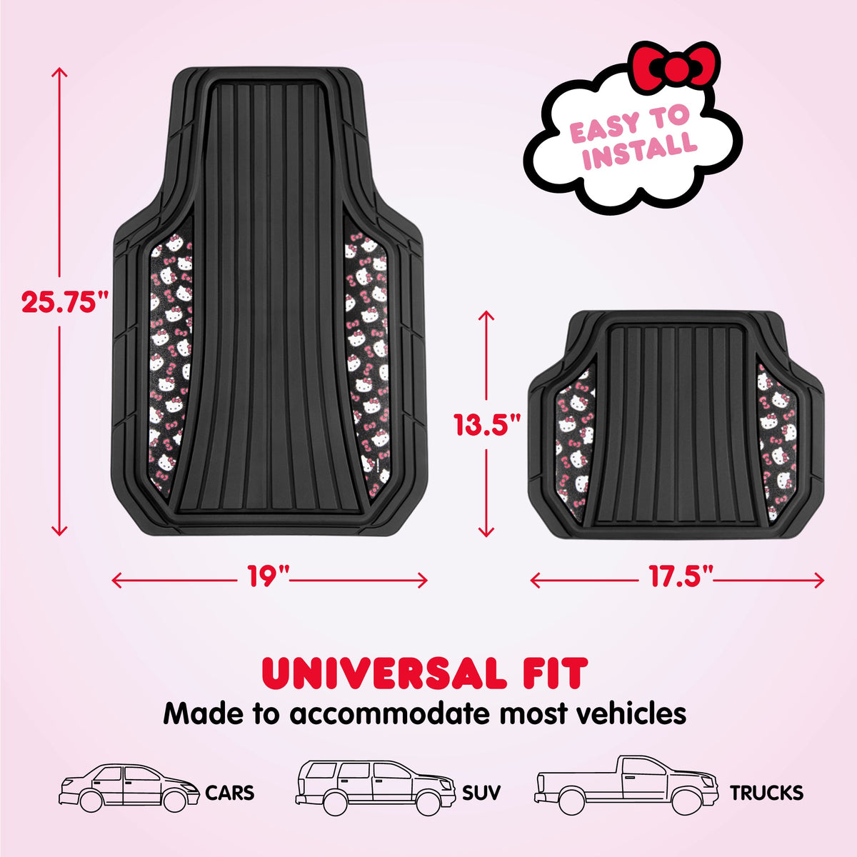 Hello Kitty Car Mats 4pc Floor Mats for Cars Trucks SUVs Kawaii Car Floor Mats for Women Men Accessories Rubber Heavy Duty Cute Non-Slip Always
