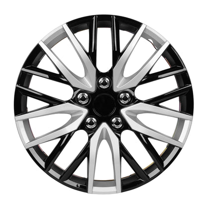 BDK 4-Pack Premium Two-Tone 16" Universal Fit Hubcap Covers for Wheels and Rims (Multi-spokes) - Replacement, Snap On, OEM Style