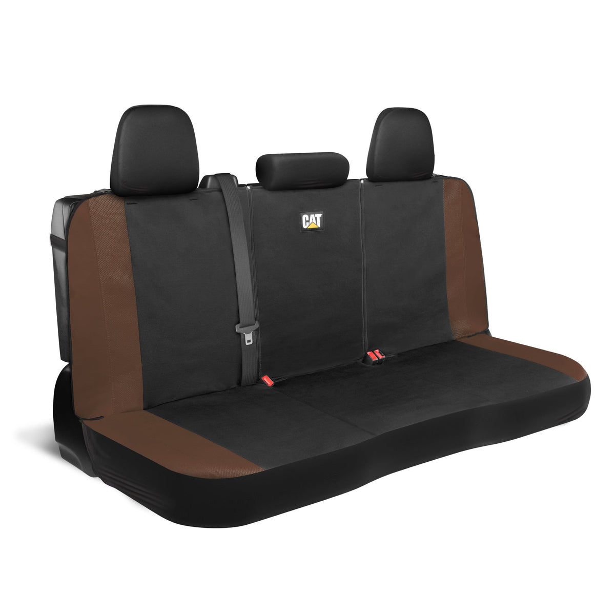 Cat Flexfit Brown Rear Seat Cover for Car – Durable Canvas & Mesh Design 60/40 Split Bench Protector for Cars, Trucks & SUVs – Back Seat Cover