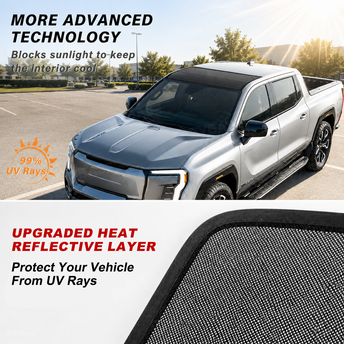 EVBASE Roof Sunshade for Chevrolet Silverado EV RST/GMC Sierra EV Denali Reflective UV Heat Blocker Sun Protection Sun Visor