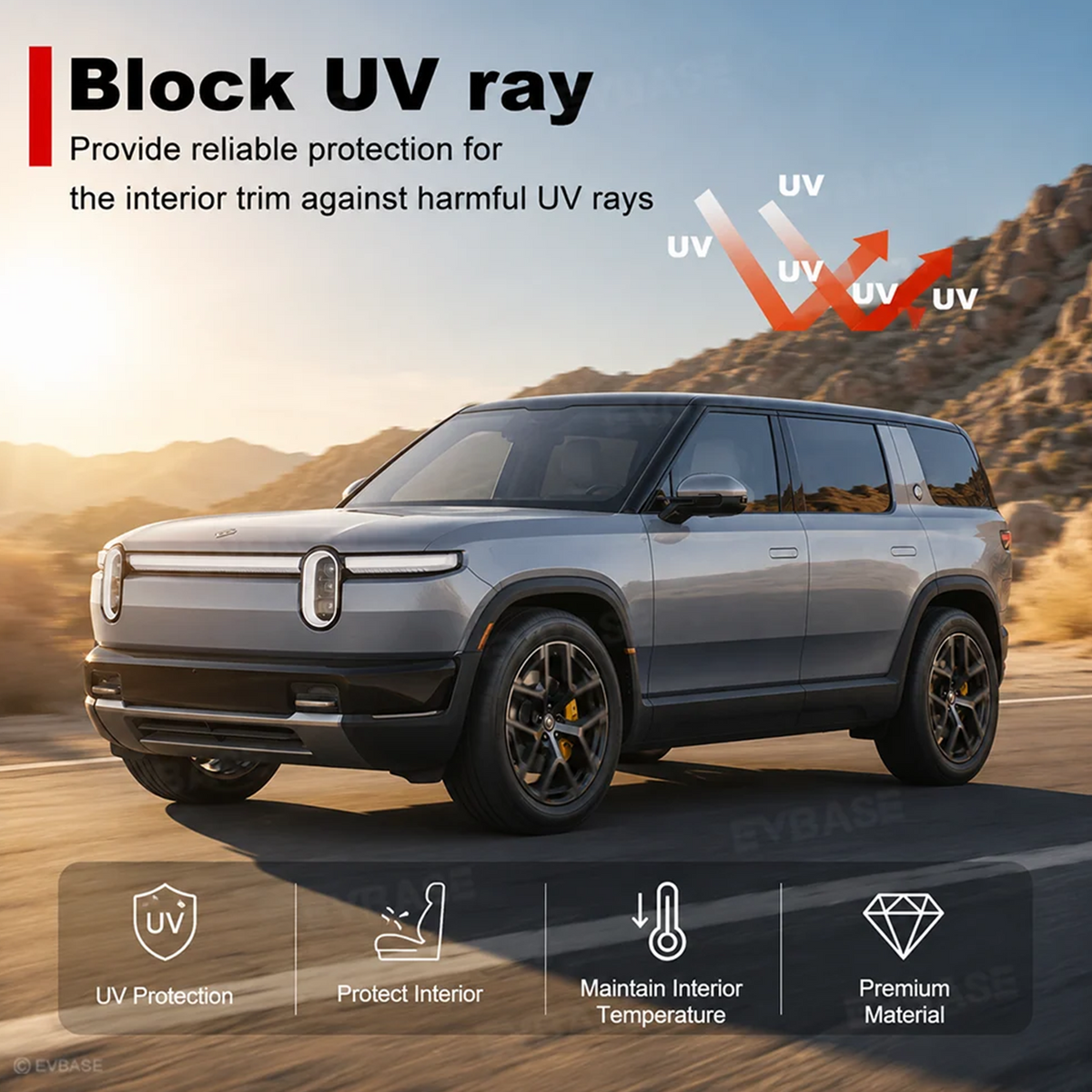 EVBASE Panoramic Glass Roof Sunshade for Rivian R2 Sunroof Shade UV Protection & Heat Insulation