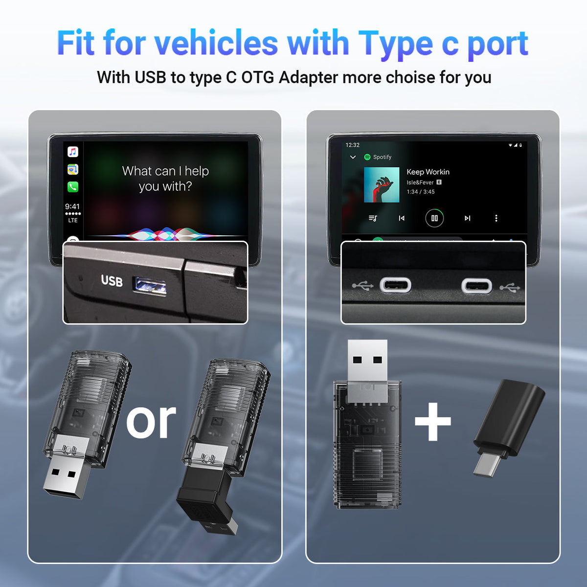 Ottocast 2-in-1 Mini Wireless CarPlay/Android Auto Adapter
