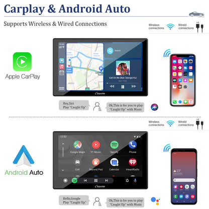 CARPURIDE YT09S Double Din Car Stereo with Wireless Apple CarPlay&Android Auto,9" IPS Touch Screen, GPS Navigation, BT, USB