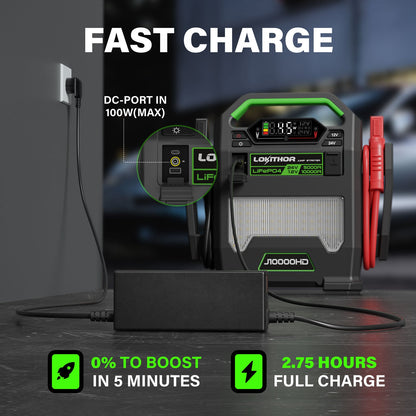LOKITHOR J10000HD Heavy Duty Jump Starter 12V 10000A / 24V 5000A with Auto-Sensing Booster for Semi-Trucks & Large Engines