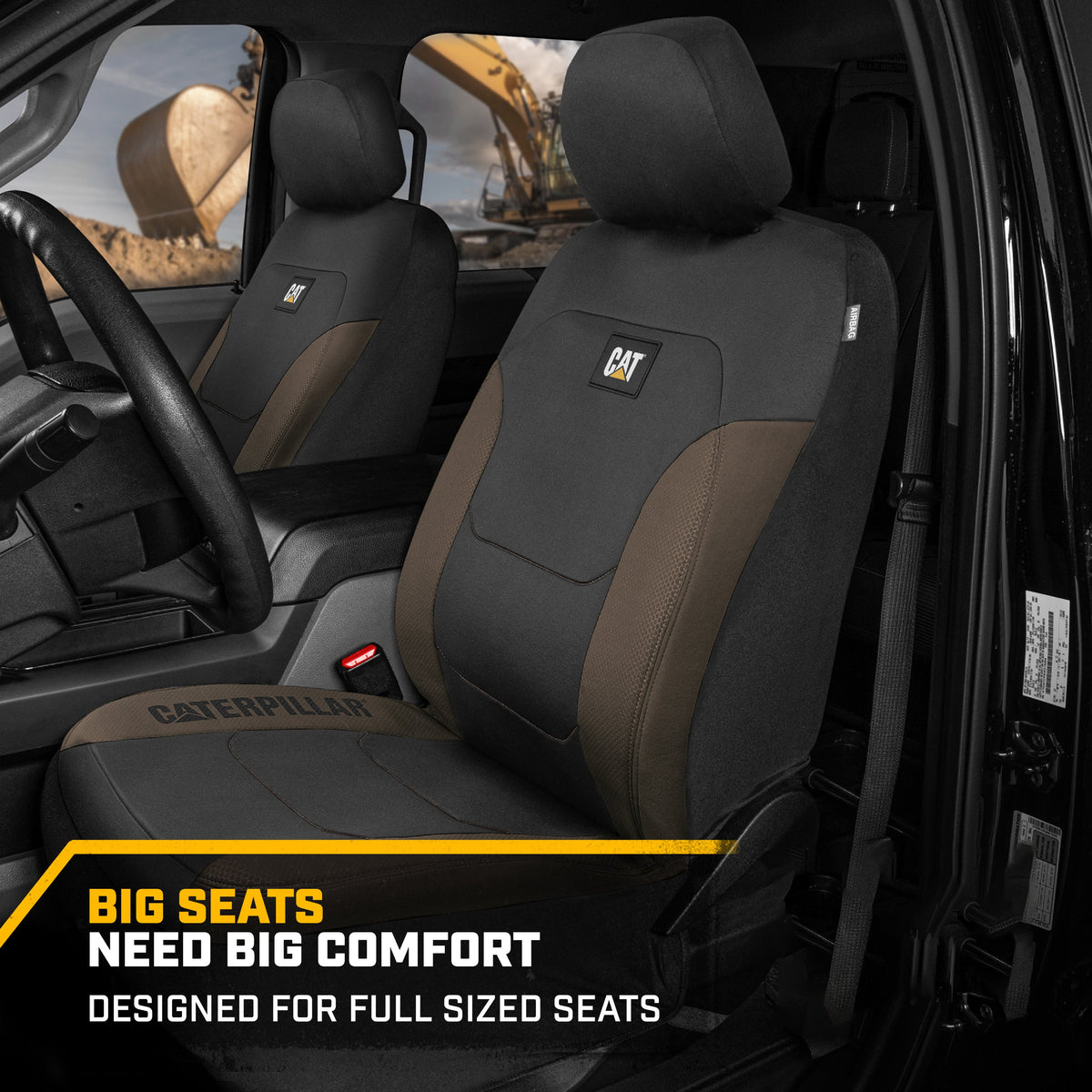 Cat® FlexFit™ Black Beige Seat Covers for Cars, Trucks, & SUV - Set of (2) Front Car Seat Cover Front Seat Protectors - Airbag Compatible Seat