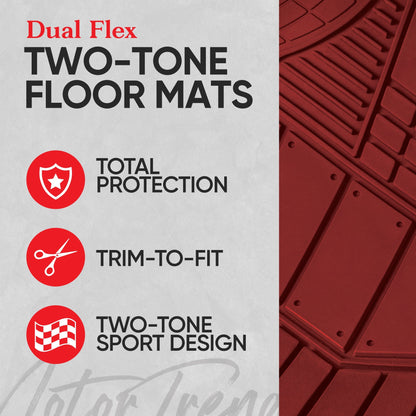 MotorTrend 4-Piece DualFlex Deep Drainage Channels Front Floor Mats and Rear Front Floor Mats - Heavy Duty, All Weather, Trim to Fit