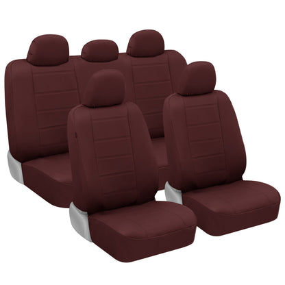 BDK 9-Piece Burgundy Leather Car Seat Cover Full Set, Front Seat Cover and Rear Bench Seat Cover Universal Fit Car Seat Covers for Cars Trucks