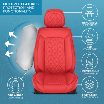 MotorBox Elite Edition Faux Leather Seat Covers for Cars, Trucks, & SUV - 2 Red Car Seat Covers for Front Seats - Universal Fit Car Accessories