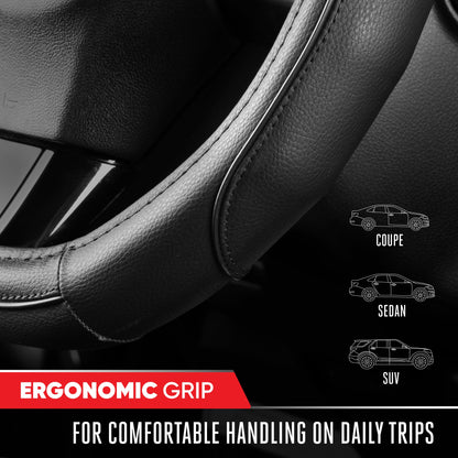 MotorTrend Stealth D-Shaped Steering Wheel Cover (Fits 14.5" - 15.5")