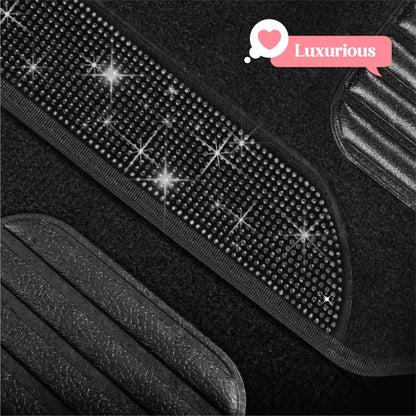 Carbella 4-Piece Black Diamond Crystals Front  Floor Mats and Rear Floor Mats