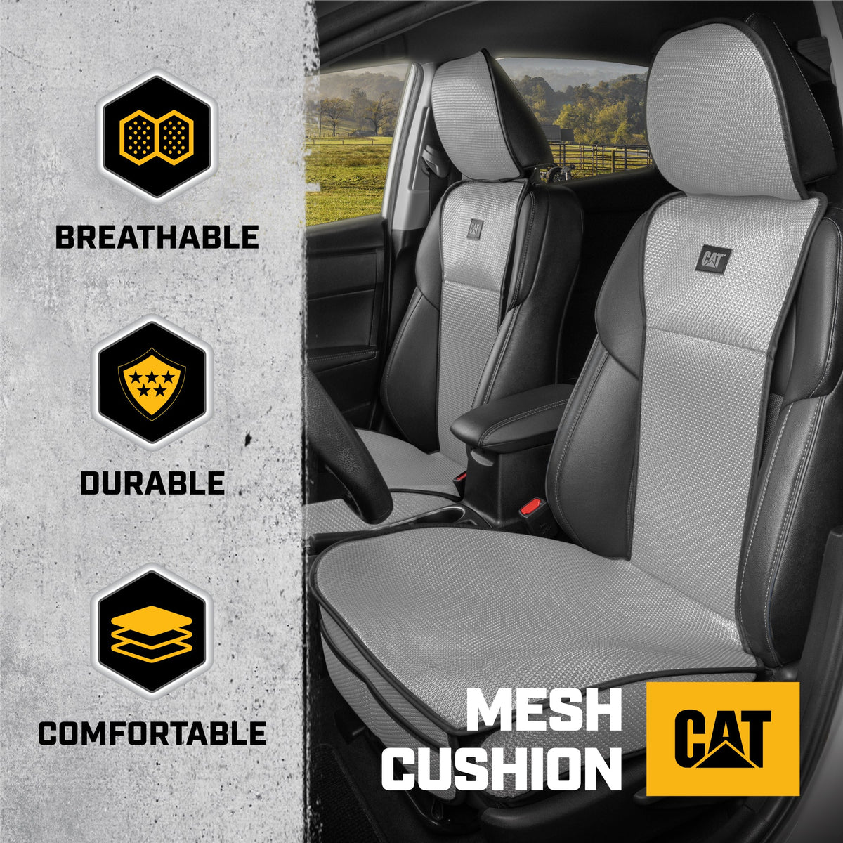 Caterpillar AeroMesh Gray Seat Covers for Trucks, Car, & SUV - (2) Front Truck Seat Cover Protector - Breathable Mesh Universal Fit Car Seat
