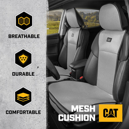 Caterpillar AeroMesh Gray Seat Covers for Trucks, Car, & SUV - (2) Front Truck Seat Cover Protector - Breathable Mesh Universal Fit Car Seat