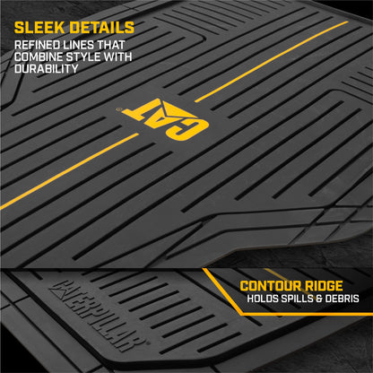 CAT® Heavy-Duty 4 Piece Black Floor Mats for Cars, Trucks & SUVs – Trim-to-Fit All-Weather Rubber Car Mats Full Set, Waterproof Interior