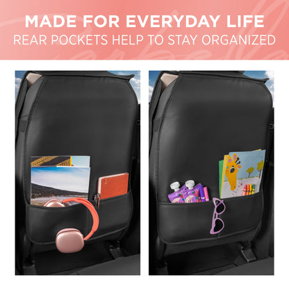BlingStitch™ Car Seat Covers for Front Seats - Luxurious Vegan Leather Seat Covers for Cars with Black Bling Crystals, Premium Automotive Seat