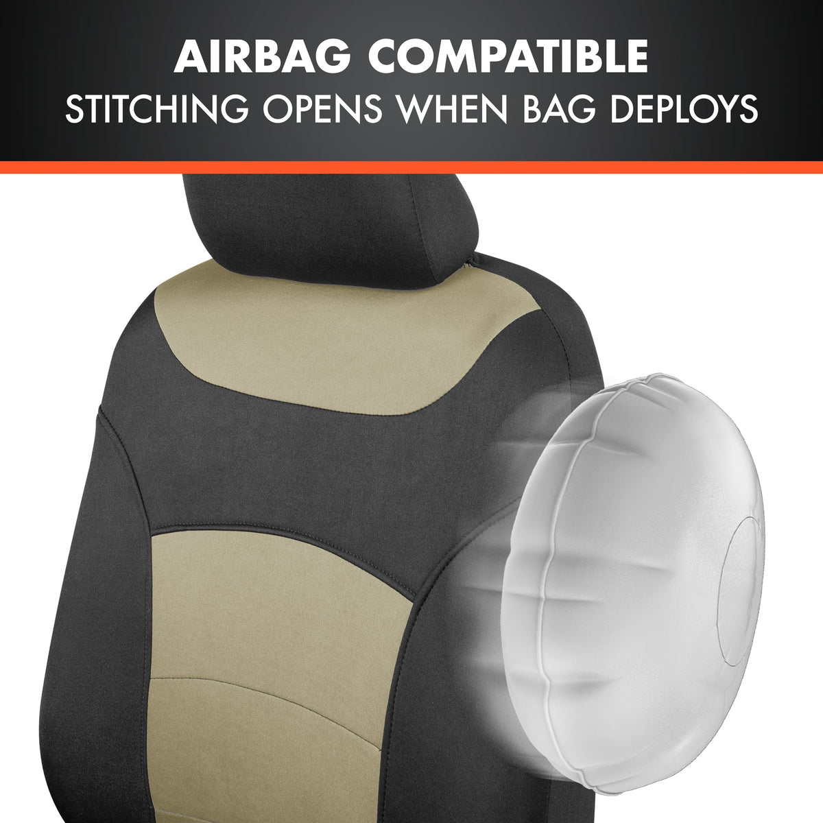 BDK carXS Turismo Car Seat Covers Full Set, Beige Two-Tone Front Seat Covers with Split Rear Bench Back Seat Cover, Automotive Seat Covers for