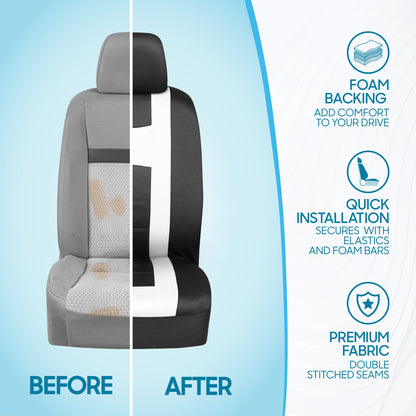 BDK 9-Piece Rome Sport Front Seat Covers and Rear Seat Covers - Black/White