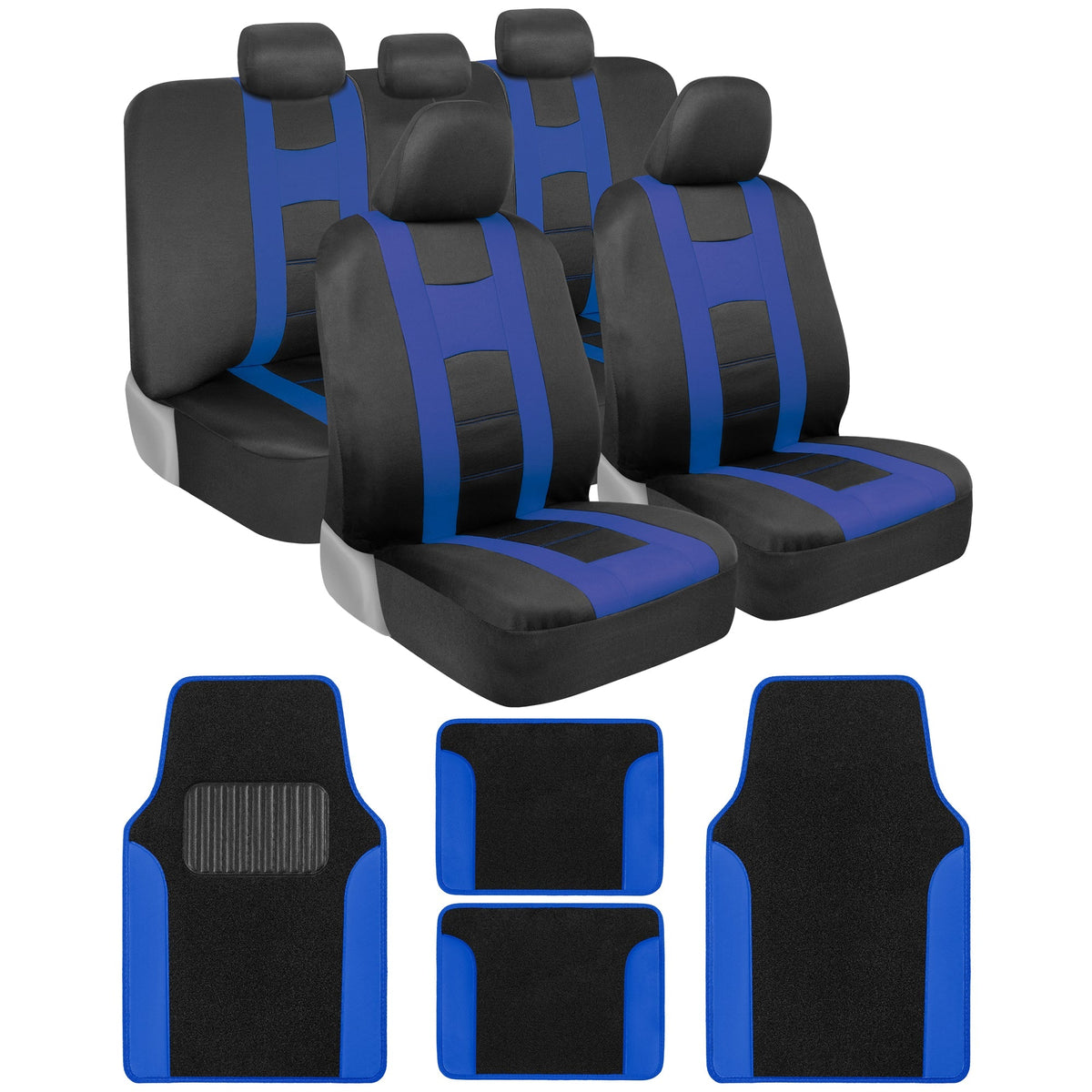 BDK 13-Piece Forza Series Front Seat Covers, Rear Seat Covers, Front Floor Mats, and Rear Floor Mats - Blue
