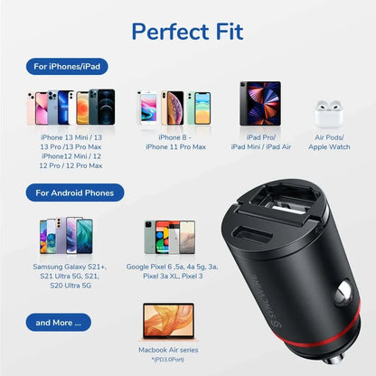 Syncwire 60W USB Car Charger Adapter [PD 30W & QC 30W] Fast Charging