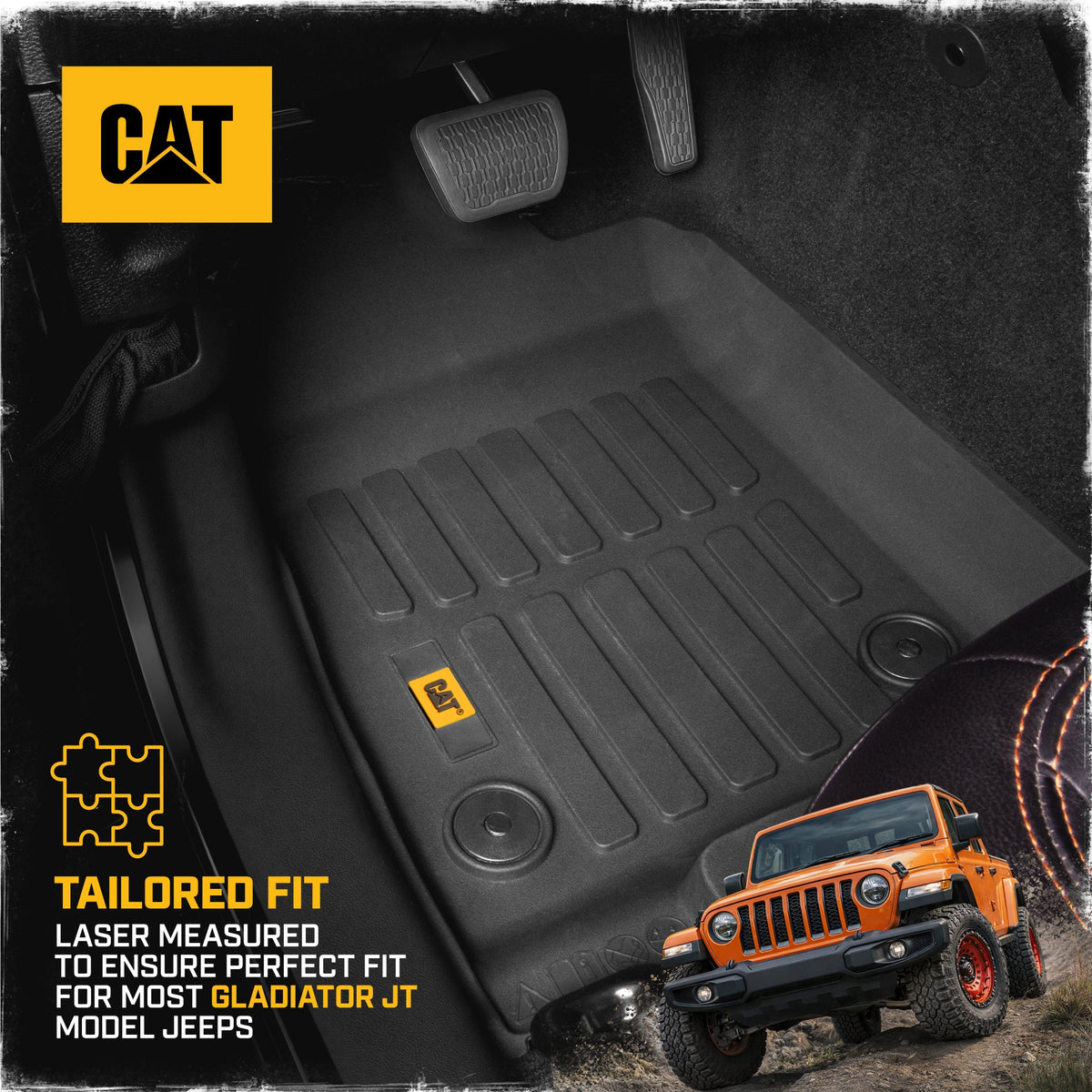 Cat® JustFit™ 3D Floor Mats for Jeep Gladiator (JL) 2020-2026, All Weather Custom Fit Jeep Gladiator Floor Liners with Extended Coverage Design