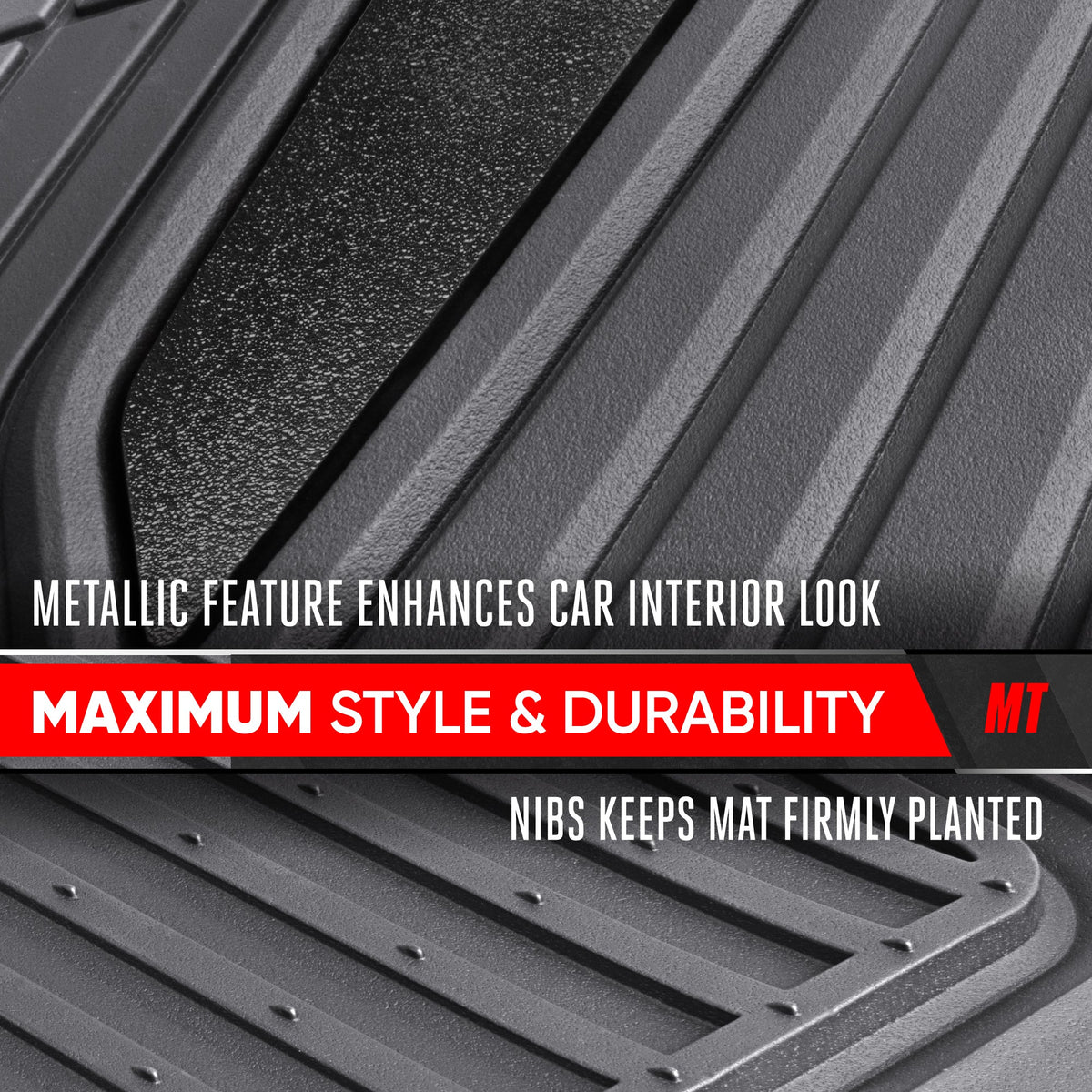 Motor Trend ChromeTech Car Floor Mats Full Set - Durable Rubber Floor Mats for Cars with Two Tone Accent, All Weather Interior Protection for