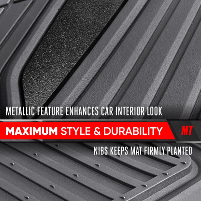 Motor Trend ChromeTech Car Floor Mats Full Set - Durable Rubber Floor Mats for Cars with Two Tone Accent, All Weather Interior Protection for