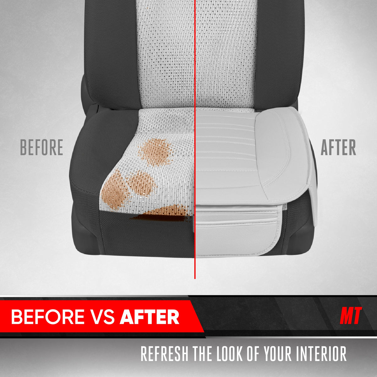 Motor Trend Faux Leather Front Seat Cover for Cars - Set of 2 White Front Car Seat Covers for SUV & Truck with Storage Pockets - Automotive Car