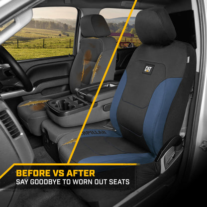 CAT FlexFit Black Blue Seat Covers for Cars, Trucks, & SUV - (2) Front Car Seat Cover Front Seat Protectors - Airbag Compatible Seat Covers for