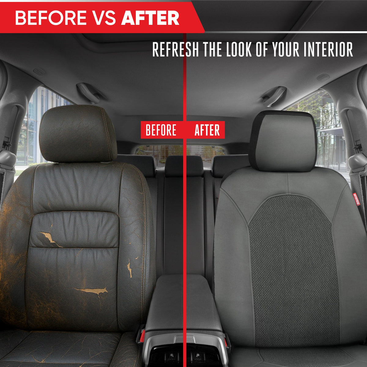 Motor Trend Charcoal Gray Car Seat Covers Set - 2 Front Seats – Spill-Proof Neoprene CarSeat Cover Protector for Cars – Automotive Interior Car