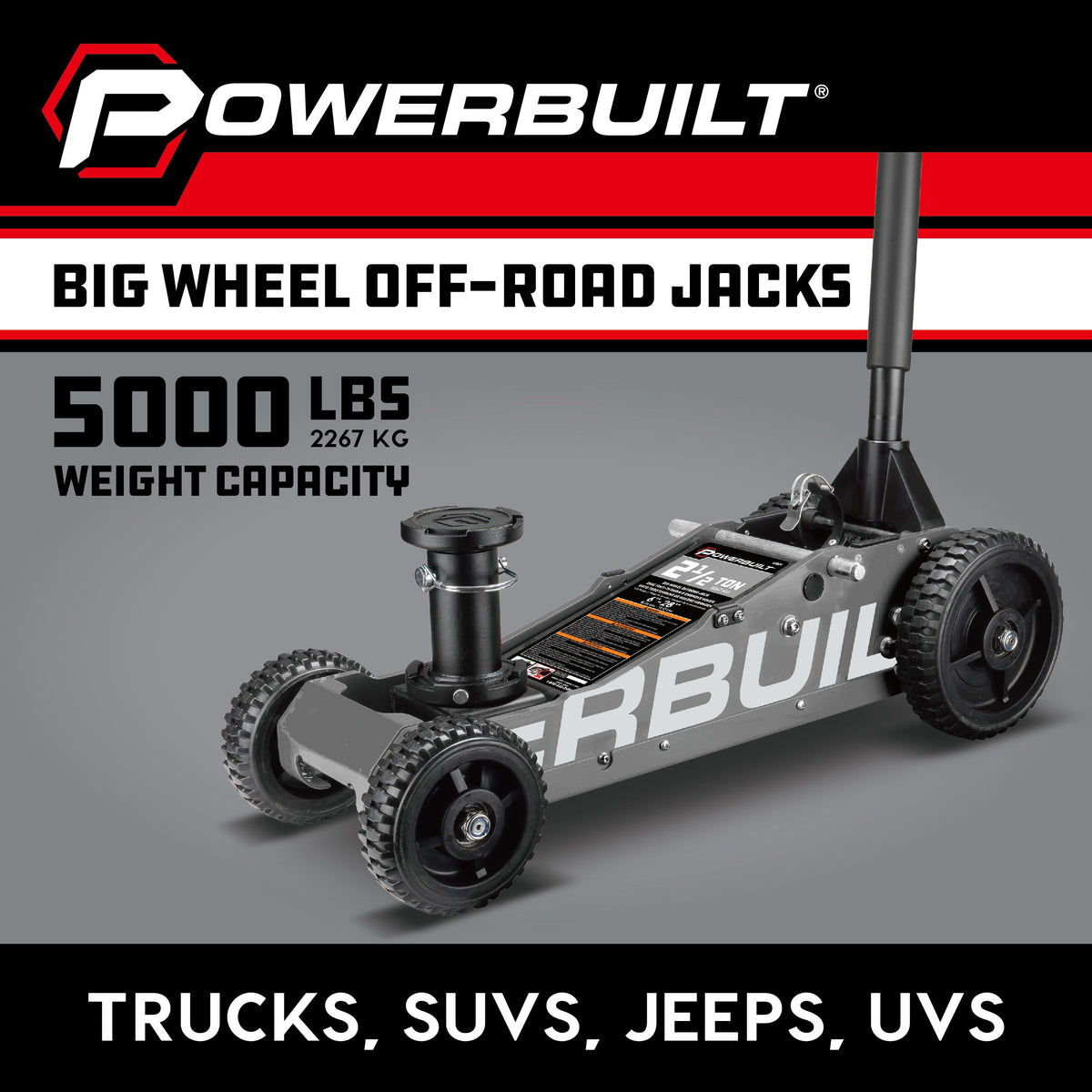 Powerbuilt 2.5 Ton Big Wheel Off Road Jack (Grey)