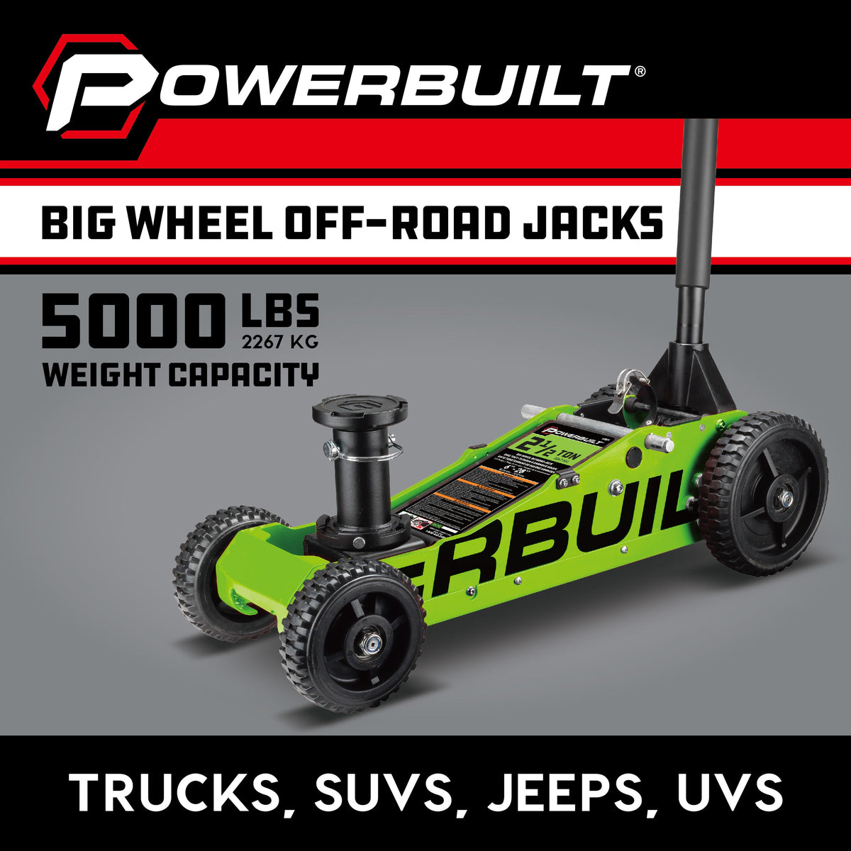 Powerbuilt 2.5 Ton Big Wheel Off Road Jack (Green)