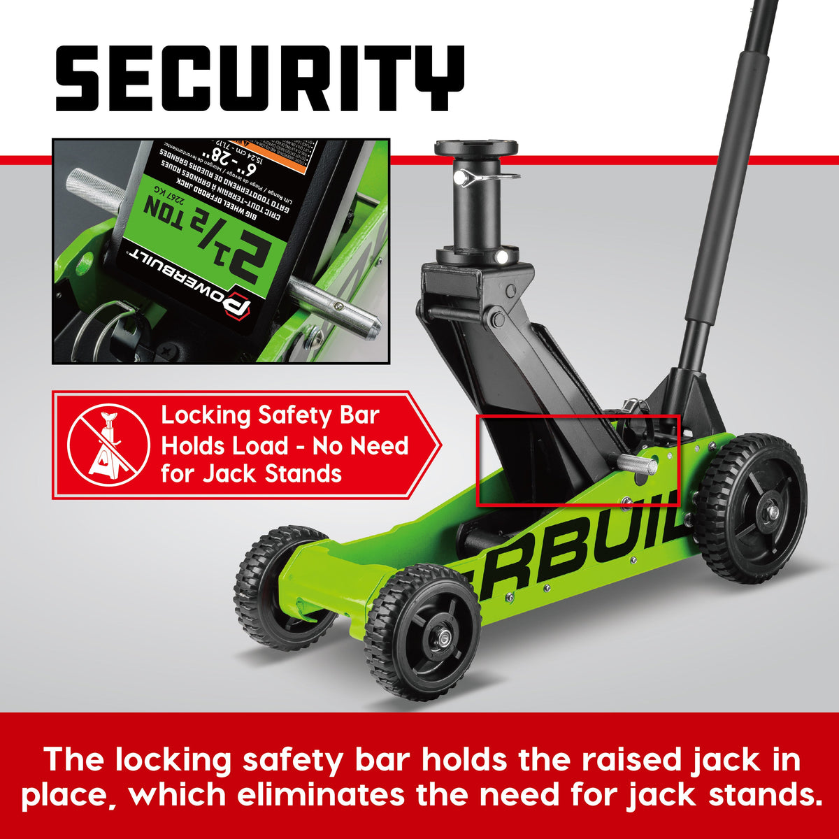 Powerbuilt 2.5 Ton Big Wheel Off Road Jack (Green)