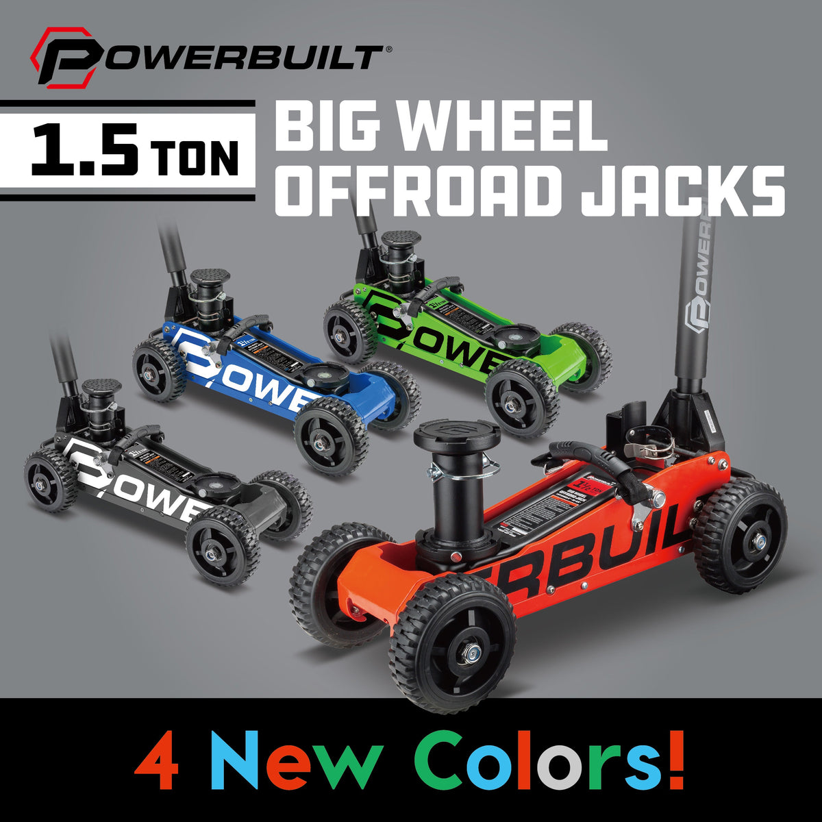 Powerbuilt 1.5 Ton Big Wheel Off Road Jack (Grey)