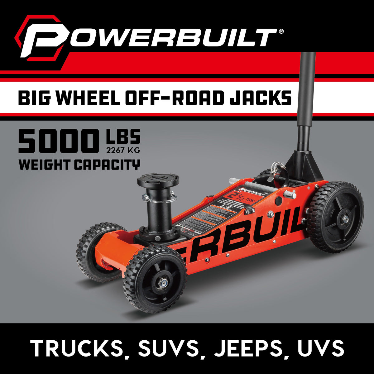 Powerbuilt 2.5 Ton Big Wheel Off-Road Jack (Orange)