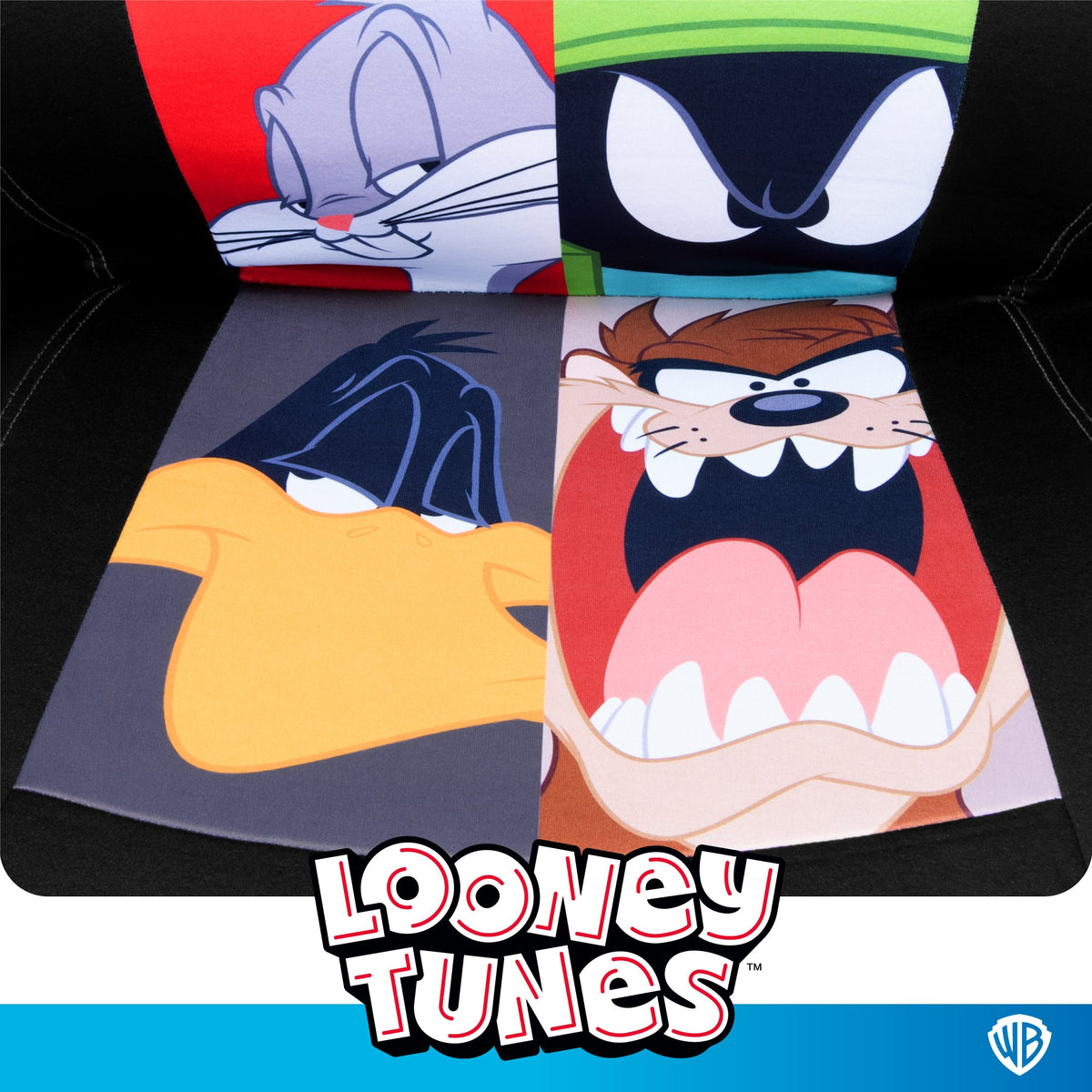 Looney Tunes Car Seat Covers – 2-Piece Front Seat Covers Featuring Bugs Bunny, Marvin the Martian, Taz & Daffy Duck – Universal Fit for Cars