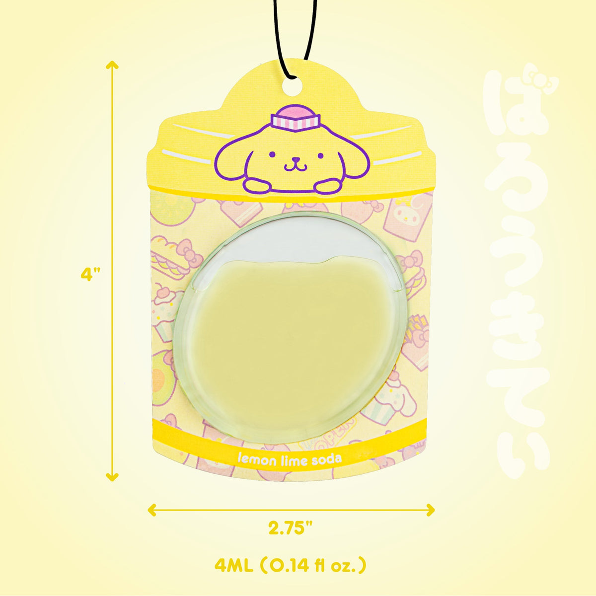 Hello Kitty and Friends Car Air Freshener (Pompompurin - Lemon Lime Soda) Hanging Gel Area Deodorizer, Long-Lasting Car Scents Air Freshener