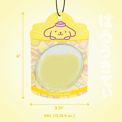 Hello Kitty and Friends Car Air Freshener (Pompompurin - Lemon Lime Soda) Hanging Gel Area Deodorizer, Long-Lasting Car Scents Air Freshener
